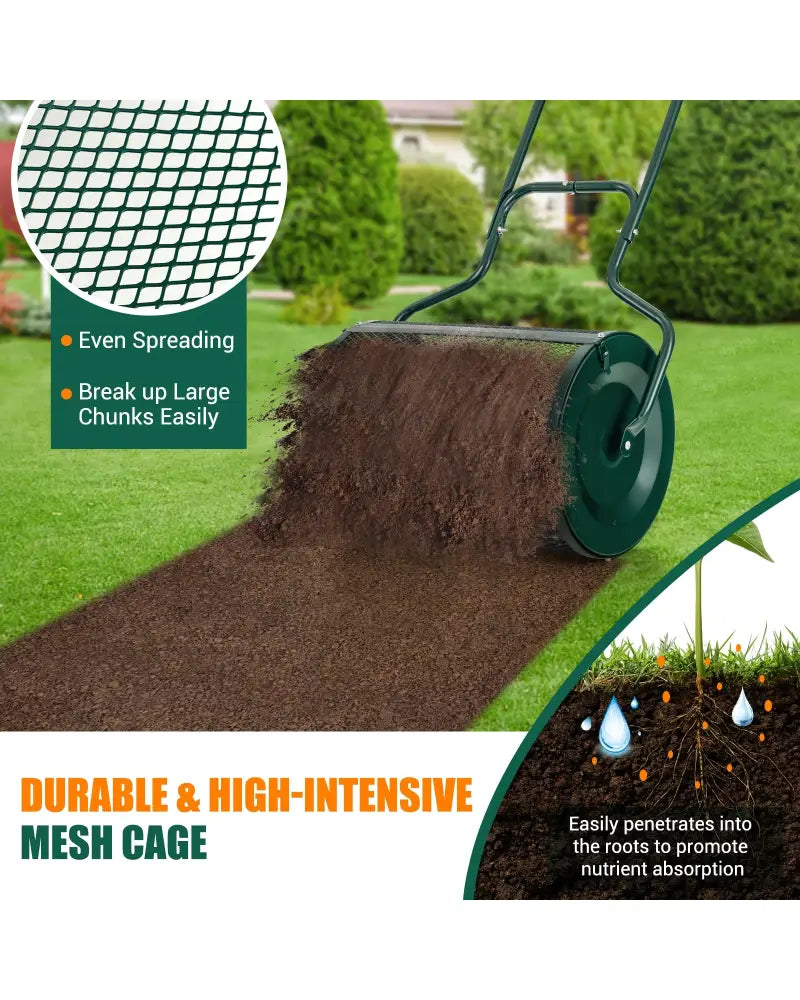 24-Inch Peat Moss Spreader with Upgrade Side Latches and U-shape Handle-Green - Green - Lawn Care Tools