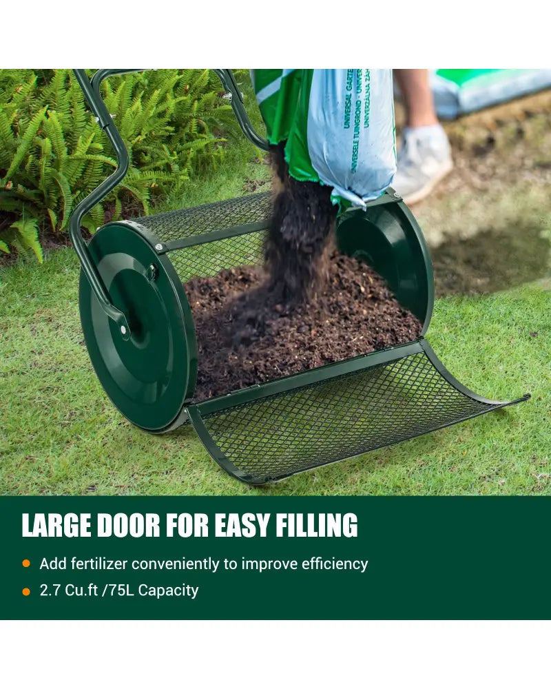 24-Inch Peat Moss Spreader with Upgrade Side Latches and U-shape Handle-Green - Green - Lawn Care Tools