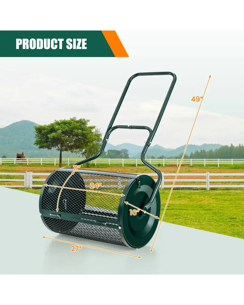 24-Inch Peat Moss Spreader with Upgrade Side Latches and U-shape Handle-Green - Green - Lawn Care Tools