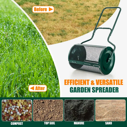 24-Inch Peat Moss Spreader with Upgrade Side Latches and U-shape Handle-Green - Green - Lawn Care Tools