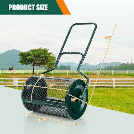 24-Inch Peat Moss Spreader with Upgrade Side Latches and U-shape Handle-Green - Green - Lawn Care Tools