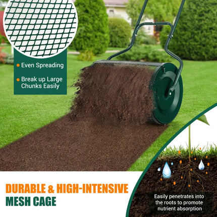24-Inch Peat Moss Spreader with Upgrade Side Latches and U-shape Handle-Green - Green - Lawn Care Tools