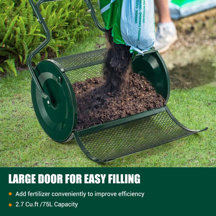 24-Inch Peat Moss Spreader with Upgrade Side Latches and U-shape Handle-Green - Green - Lawn Care Tools