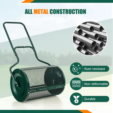 24-Inch Peat Moss Spreader with Upgrade Side Latches and U-shape Handle-Green - Green - Lawn Care Tools