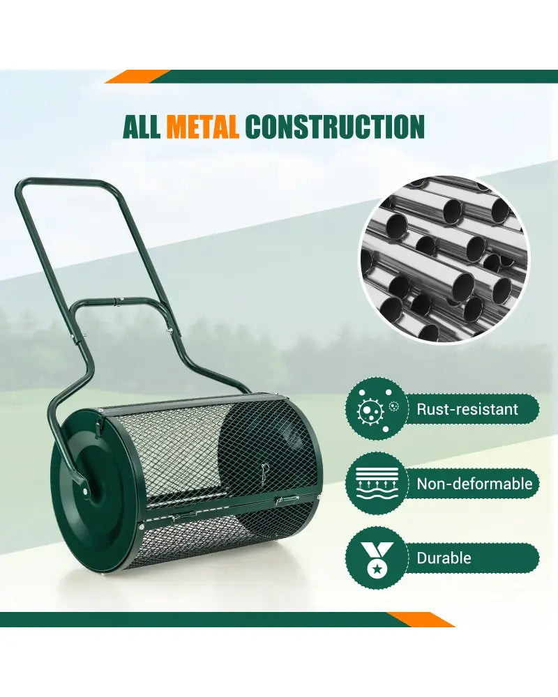 24-Inch Peat Moss Spreader with Upgrade Side Latches and U-shape Handle-Green - Green - Lawn Care Tools