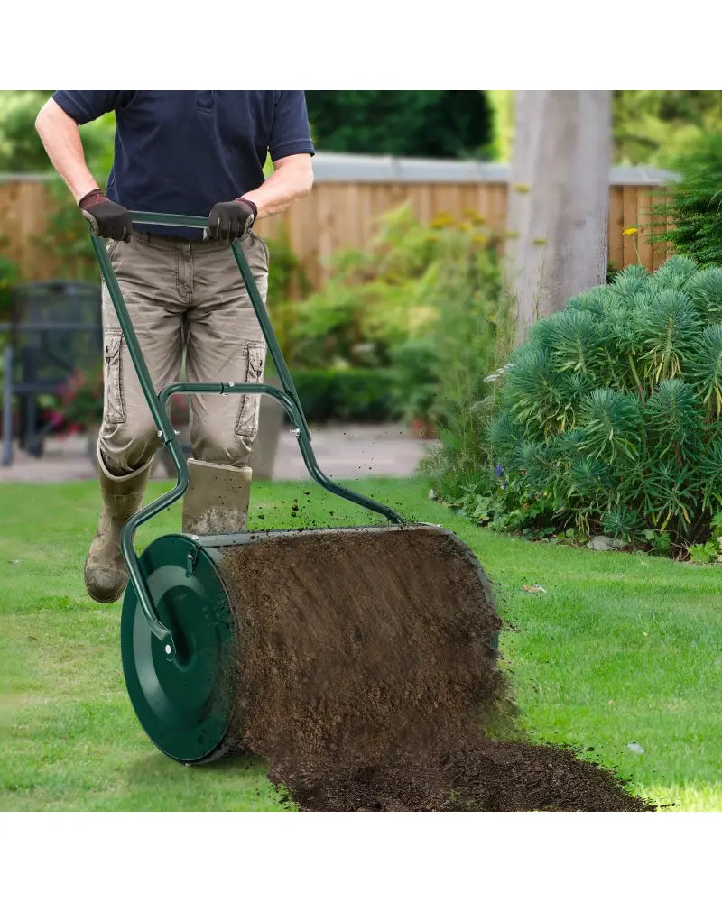 24-Inch Peat Moss Spreader with Upgrade Side Latches and U-shape Handle-Green - Green - Lawn Care Tools