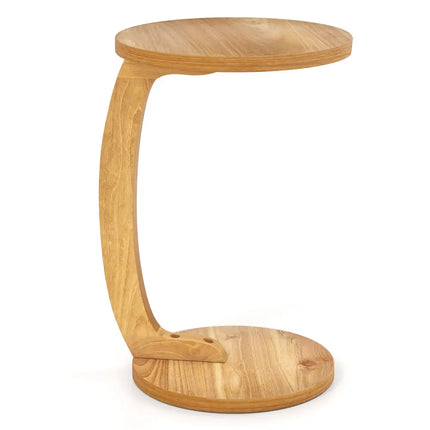 24 Inch Round C-shaped Side Table with Thickened Top and Sturdy Base Costway