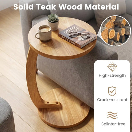 24 Inch Round C-shaped Side Table with Thickened Top and Sturdy Base Costway