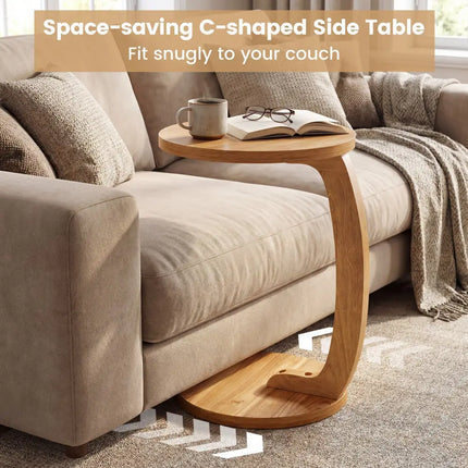24 Inch Round C-shaped Side Table with Thickened Top and Sturdy Base Costway
