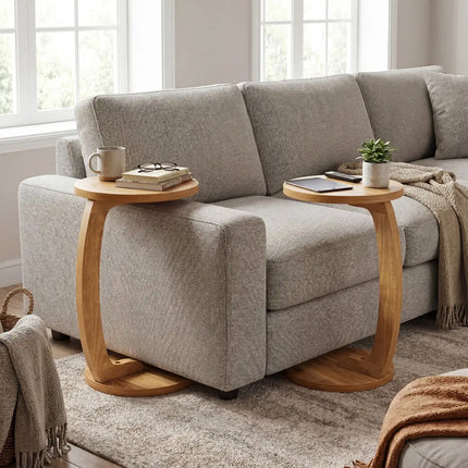 24 Inch Round C-shaped Side Table with Thickened Top and Sturdy Base Costway