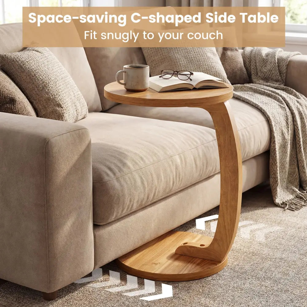 24 Inch Round C-shaped Side Table with Thickened Top and Sturdy Base - End & Side Tables