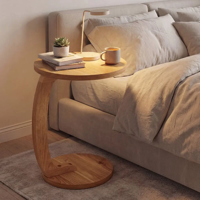 24 Inch Round C-shaped Side Table with Thickened Top and Sturdy Base Costway