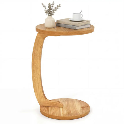 24 Inch Round C-shaped Side Table with Thickened Top and Sturdy Base Costway