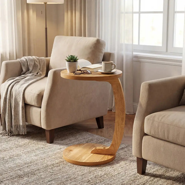 24 Inch Round C-shaped Side Table with Thickened Top and Sturdy Base Costway