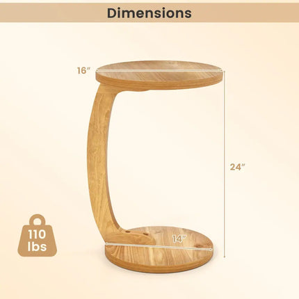 24 Inch Round C-shaped Side Table with Thickened Top and Sturdy Base Costway