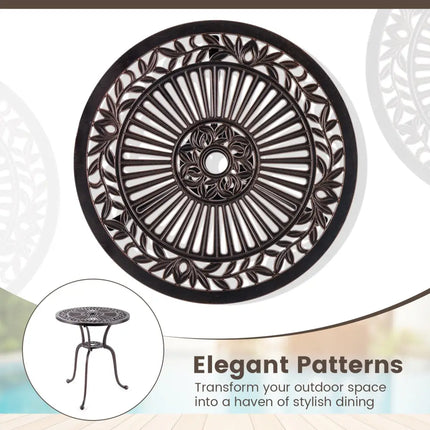 24 Inch Round Cast Aluminum Table Patio Dining Bistro Table with 2 Inch Umbrella Hole-Copper - Copper - Patio Dining