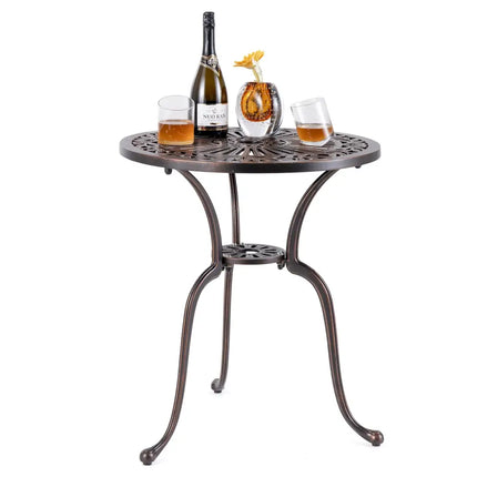 24 Inch Round Cast Aluminum Table Patio Dining Bistro Table with 2 Inch Umbrella Hole-Copper - Copper - Patio Dining