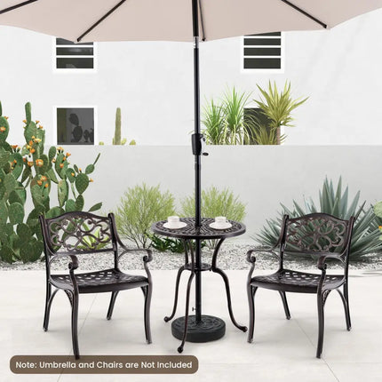 24 Inch Round Cast Aluminum Table Patio Dining Bistro Table with 2 Inch Umbrella Hole-Copper - Copper - Patio Dining