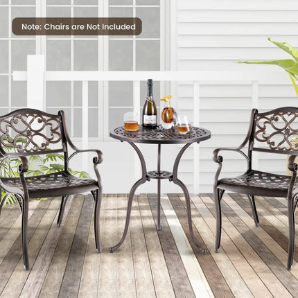 24 Inch Round Cast Aluminum Table Patio Dining Bistro Table with 2 Inch Umbrella Hole-Copper - Copper - Patio Dining
