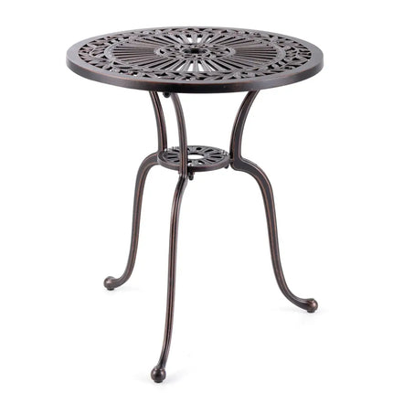 24 Inch Round Cast Aluminum Table Patio Dining Bistro Table with 2 Inch Umbrella Hole-Copper - Copper - Patio Dining