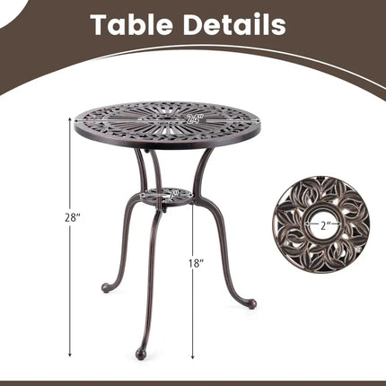 24 Inch Round Cast Aluminum Table Patio Dining Bistro Table with 2 Inch Umbrella Hole-Copper - Copper - Patio Dining