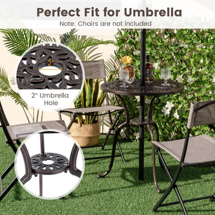 24 Inch Round Cast Aluminum Table Patio Dining Bistro Table with 2 Inch Umbrella Hole-Copper - Copper - Patio Dining
