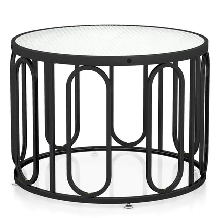 24 Inch Round Coffee Table with Reeded Tempered Glass Top and Oval Swivel Brackets-Black Costway
