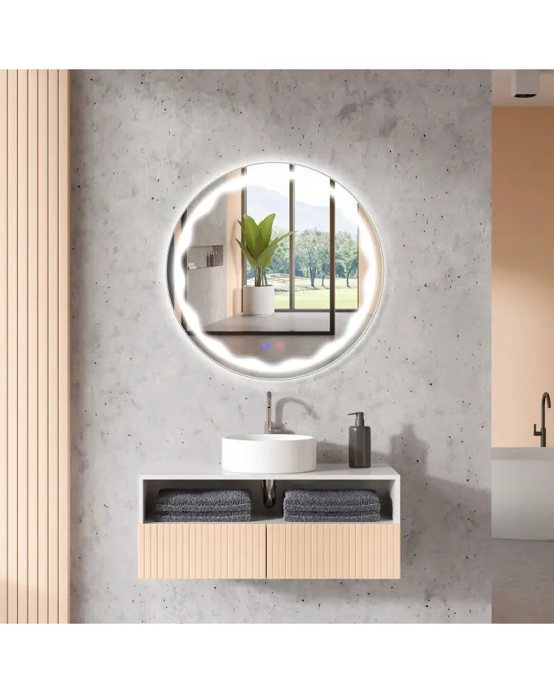 24 Inch Round Wall Mirror with 3-Color LED Lights and Smart Touch Button - Transparent - Wall Mirrors
