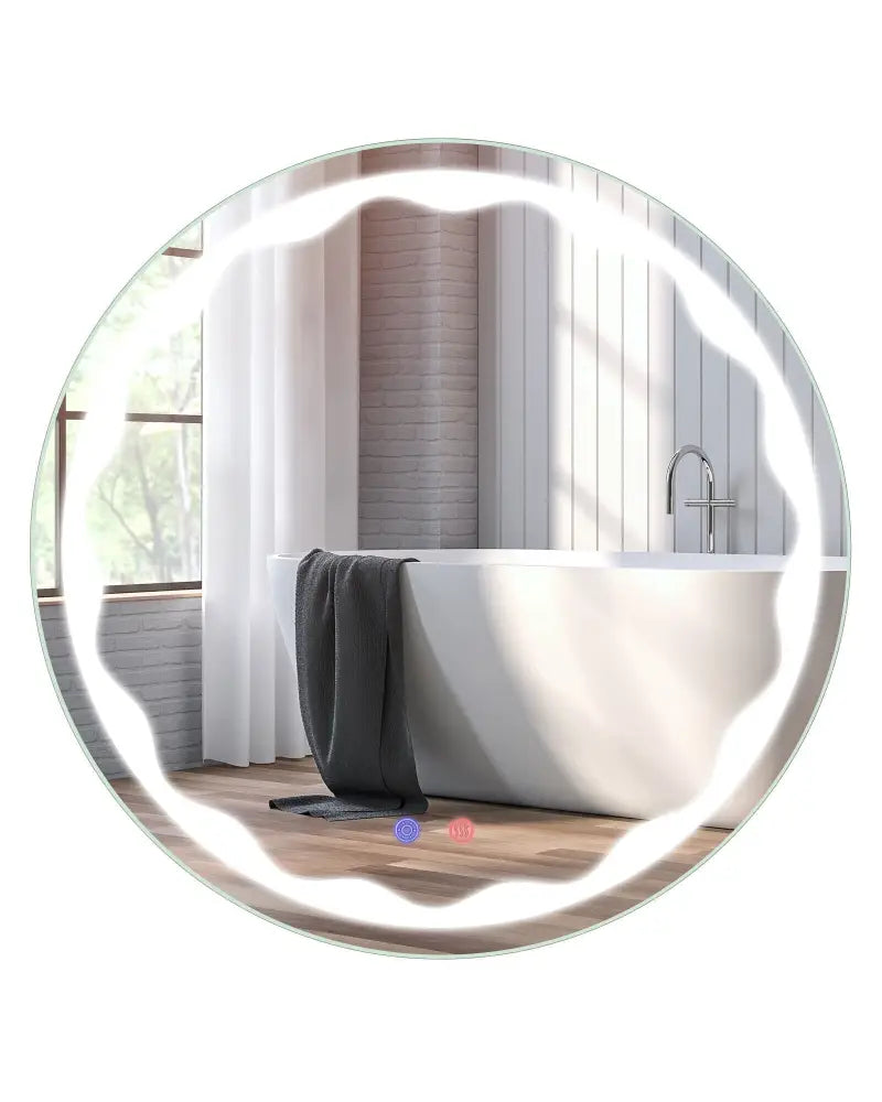 24 Inch Round Wall Mirror with 3-Color LED Lights and Smart Touch Button - Transparent - Wall Mirrors