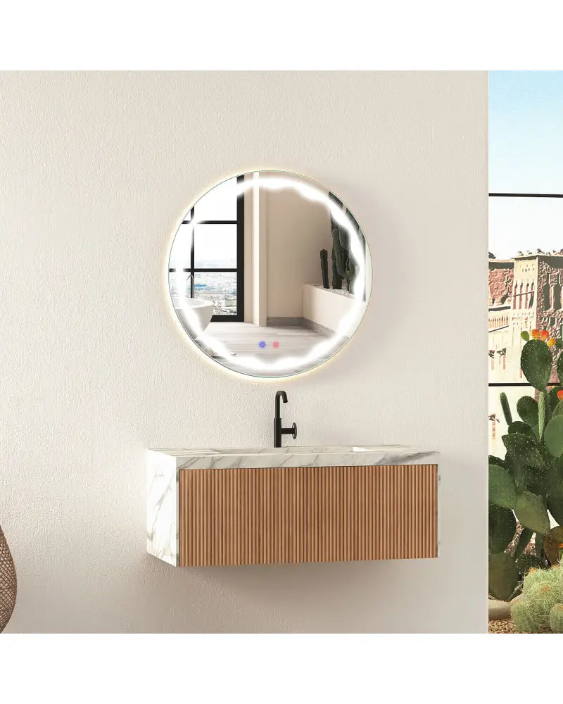 24 Inch Round Wall Mirror with 3-Color LED Lights and Smart Touch Button - Transparent - Wall Mirrors