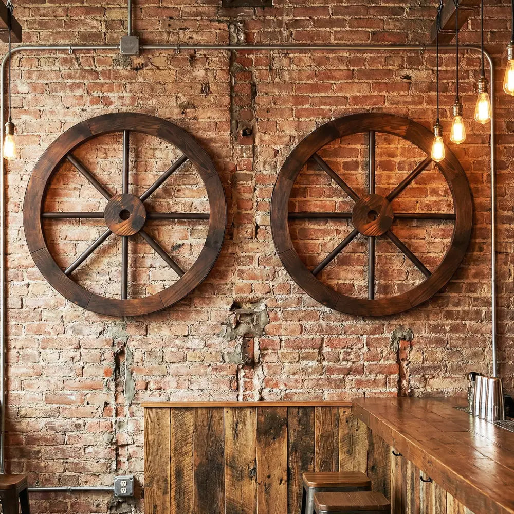 24 Inch Set of 2 Decorative Wooden Wagon Wheel Carbonized Solid Fir Wood - Rustic Brown - Outdoor Decor