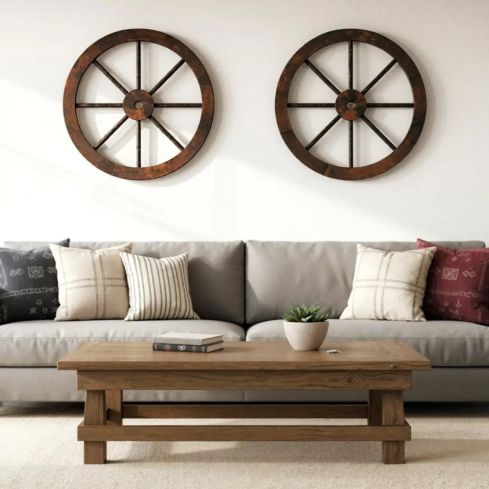 24 Inch Set of 2 Decorative Wooden Wagon Wheel Carbonized Solid Fir Wood - Rustic Brown - Outdoor Decor