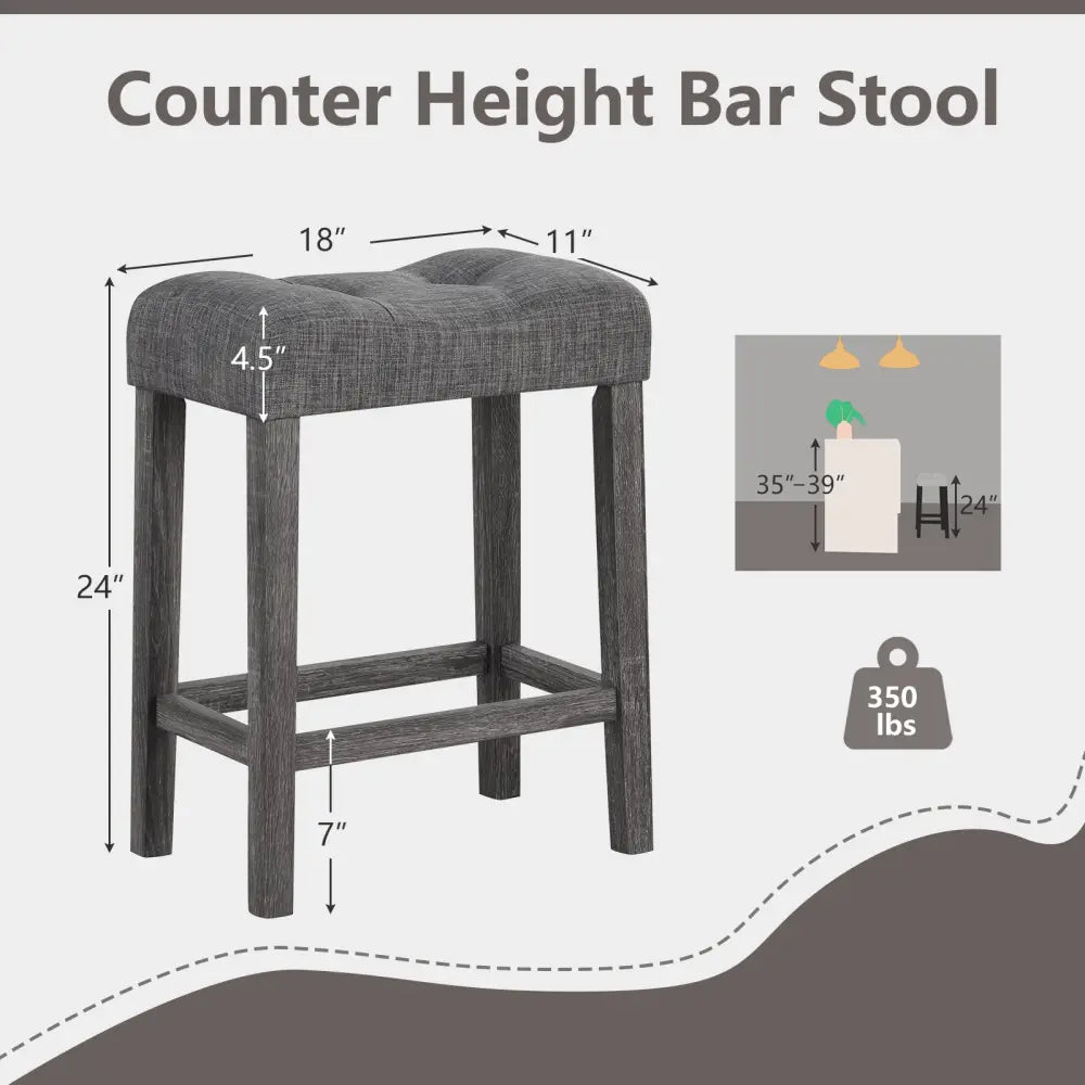 24 Inch Set of 2 Saddle Bar Stools with Padded Seat-Gray - Gray - Bar Stools