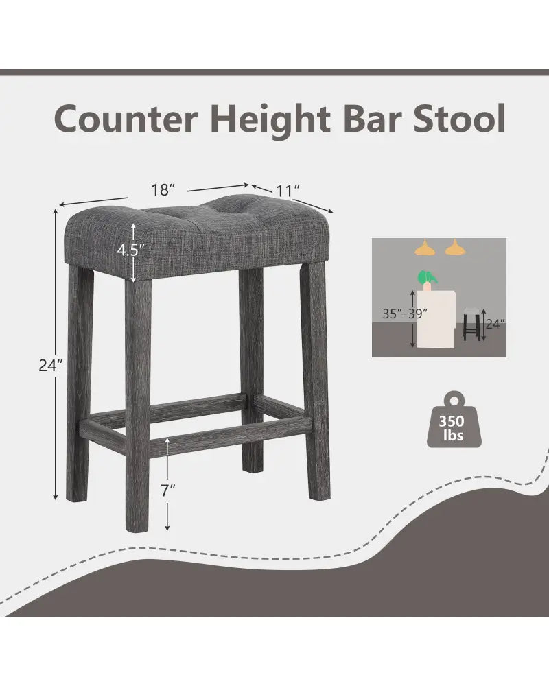 24 Inch Set of 2 Saddle Bar Stools with Padded Seat-Gray - Gray - Bar Stools