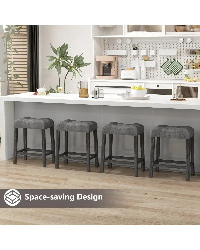 24 Inch Set of 2 Saddle Bar Stools with Padded Seat-Gray - Gray - Bar Stools