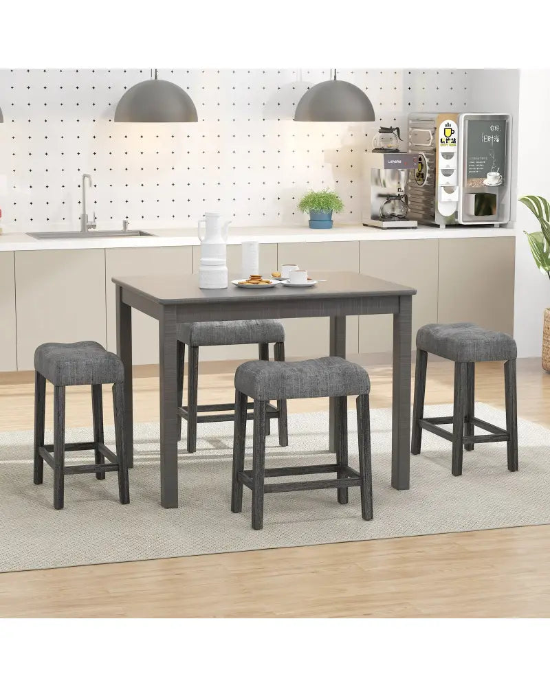 24 Inch Set of 2 Saddle Bar Stools with Padded Seat-Gray - Gray - Bar Stools