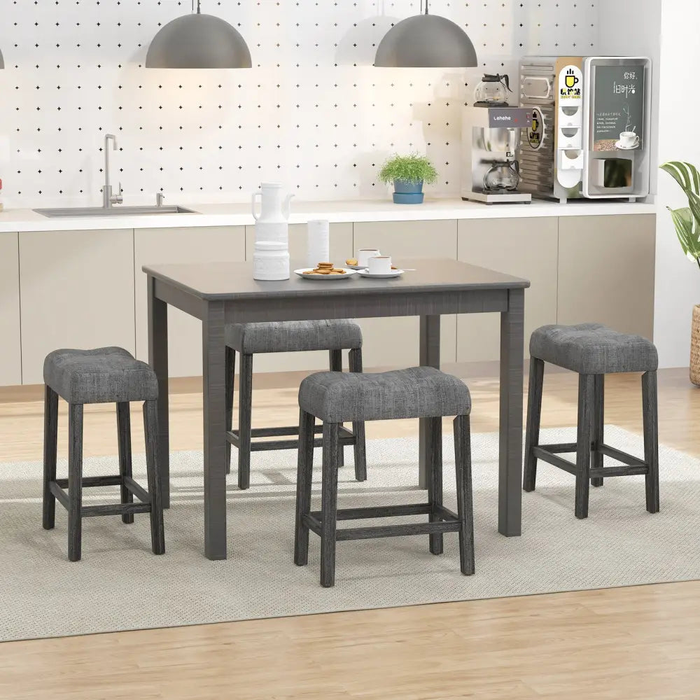 24 Inch Set of 2 Saddle Bar Stools with Padded Seat-Gray - Gray - Bar Stools
