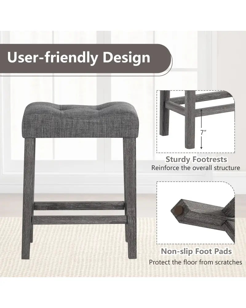 24 Inch Set of 2 Saddle Bar Stools with Padded Seat-Gray - Gray - Bar Stools