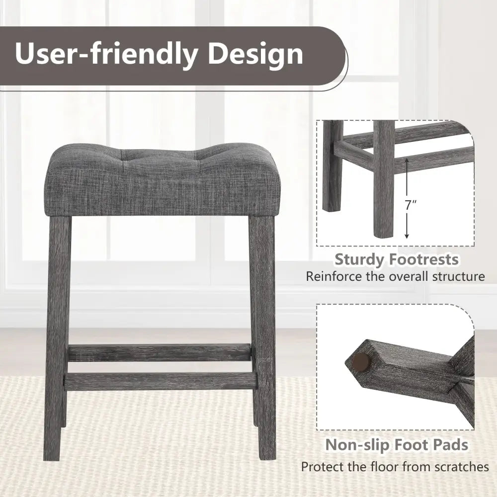24 Inch Set of 2 Saddle Bar Stools with Padded Seat-Gray - Gray - Bar Stools