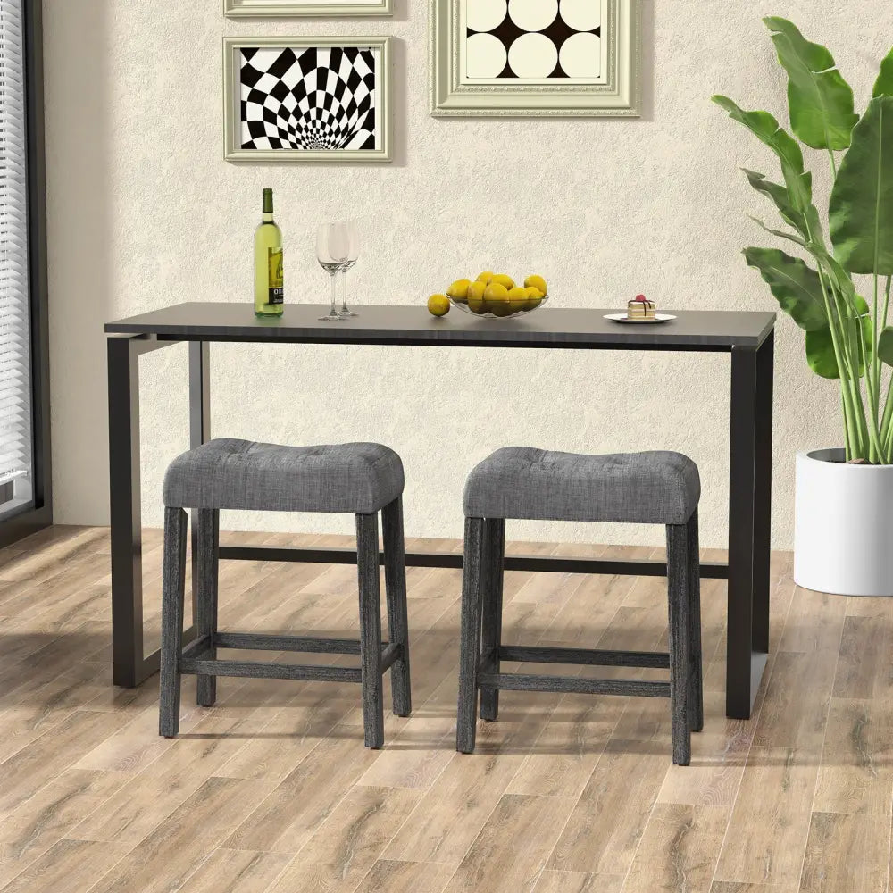 24 Inch Set of 2 Saddle Bar Stools with Padded Seat-Gray - Gray - Bar Stools