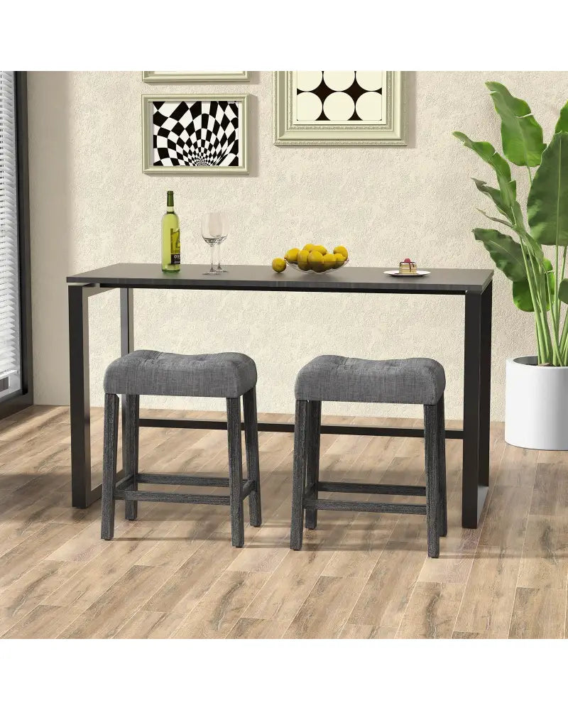 24 Inch Set of 2 Saddle Bar Stools with Padded Seat-Gray - Gray - Bar Stools