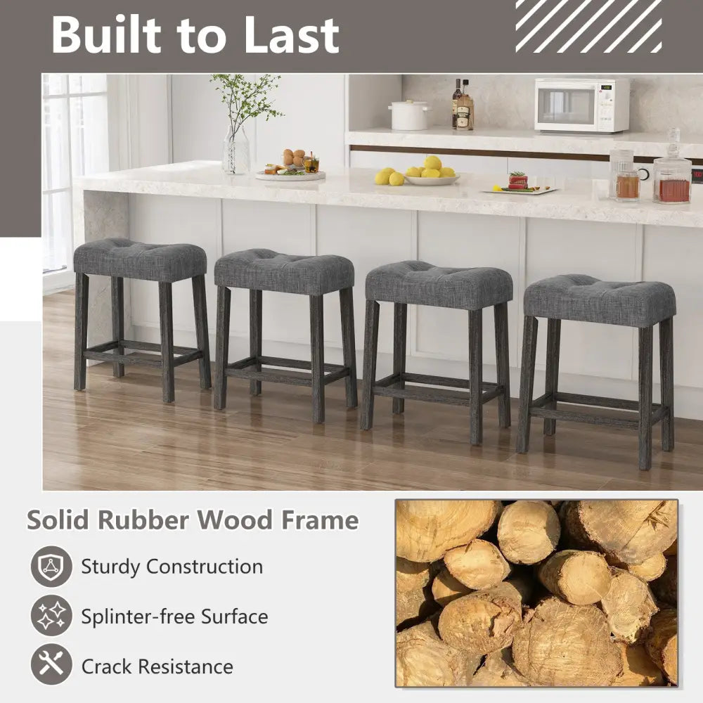 24 Inch Set of 2 Saddle Bar Stools with Padded Seat-Gray - Gray - Bar Stools
