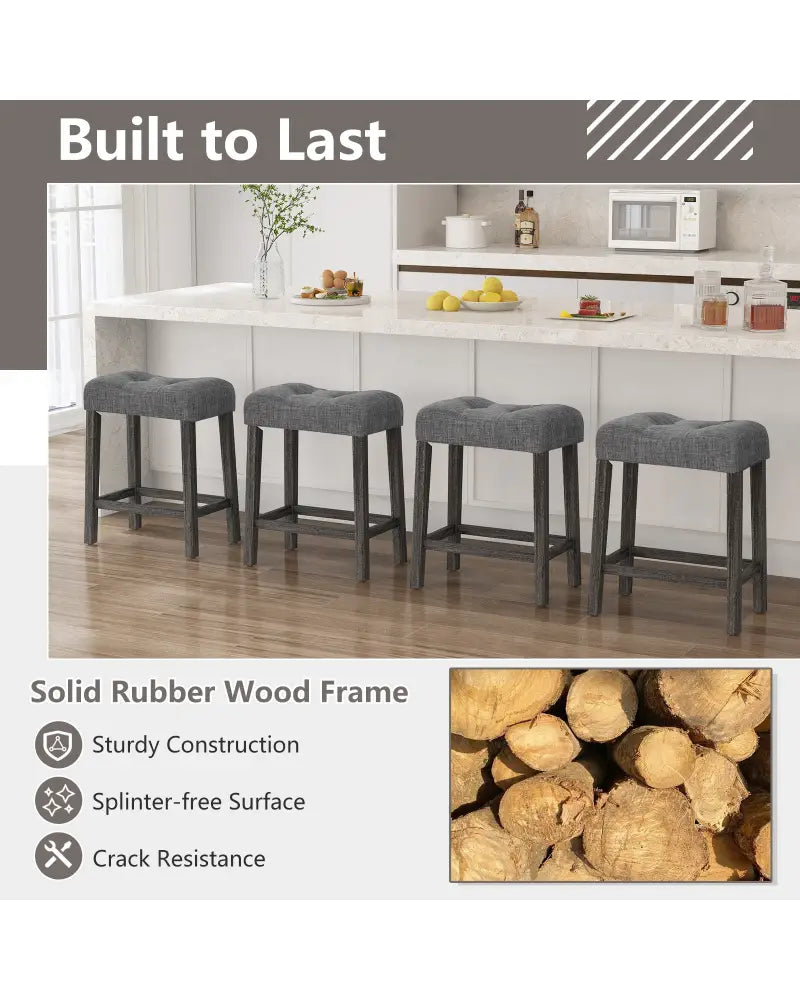 24 Inch Set of 2 Saddle Bar Stools with Padded Seat-Gray - Gray - Bar Stools