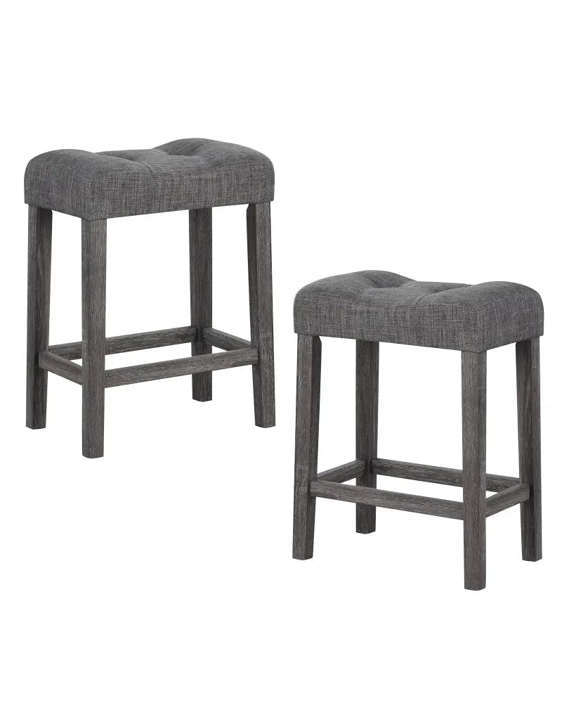 24 Inch Set of 2 Saddle Bar Stools with Padded Seat-Gray - Gray - Bar Stools