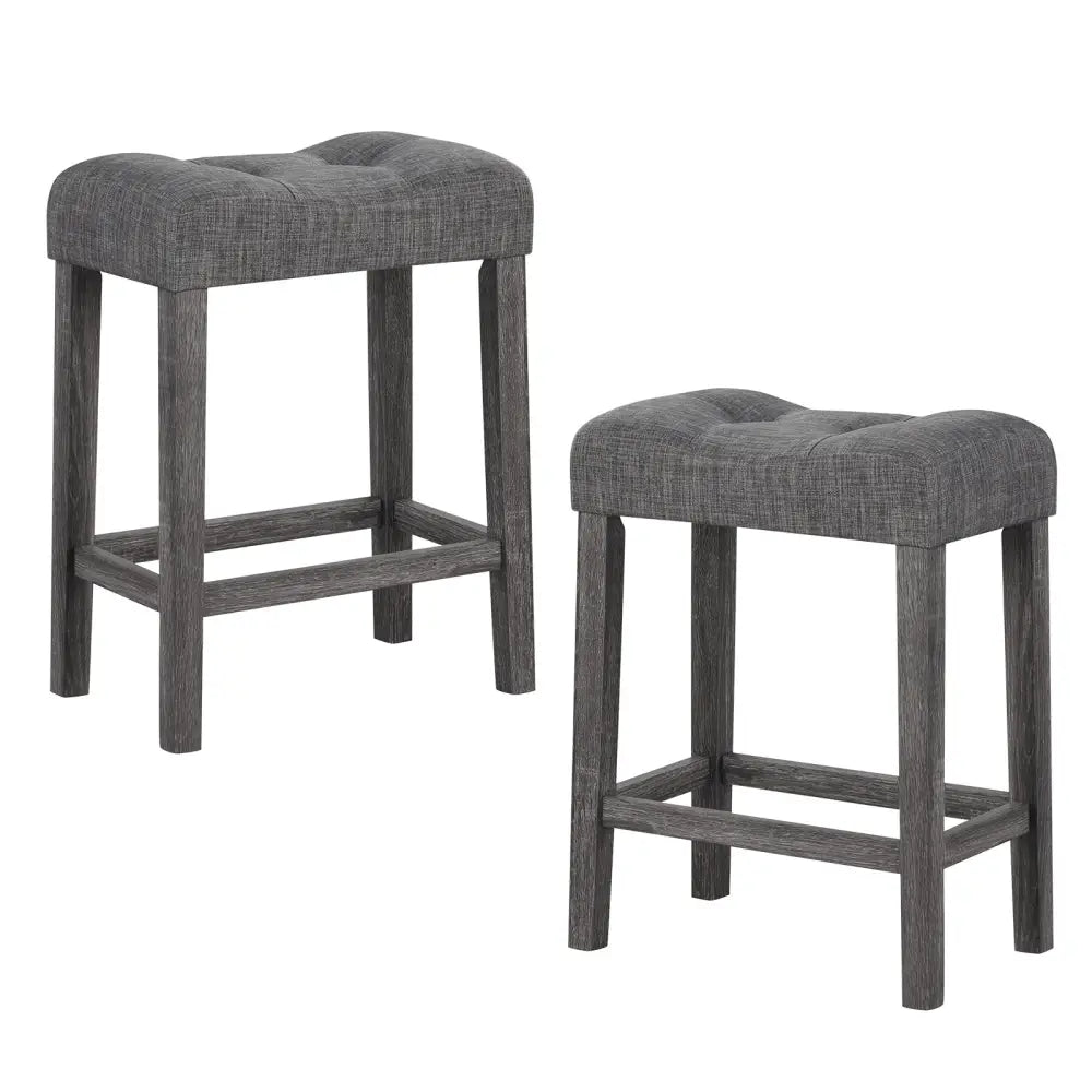 24 Inch Set of 2 Saddle Bar Stools with Padded Seat-Gray - Gray - Bar Stools