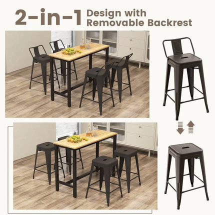24 Inch Set of 4 Cafe Side Chairs with Rubber Feet and Removable Backs-Gun Costway