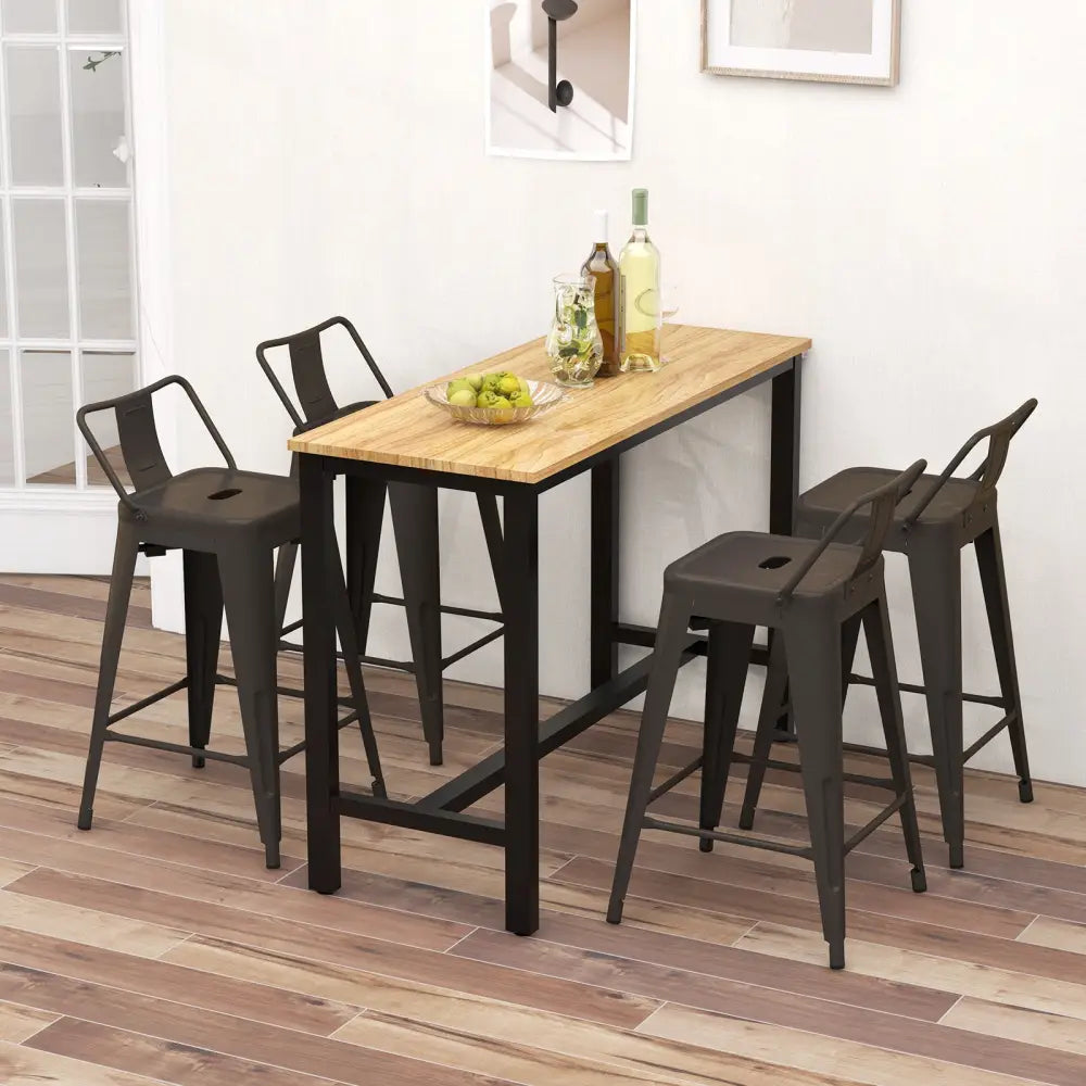 24 Inch Set of 4 Cafe Side Chairs with Rubber Feet and Removable Backs-Gun Costway