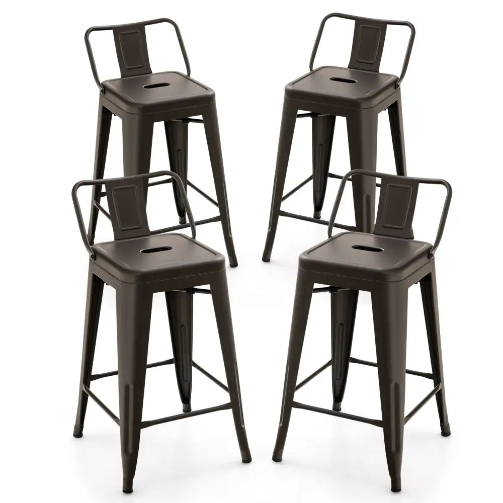 24 Inch Set of 4 Cafe Side Chairs with Rubber Feet and Removable Backs-Gun Costway