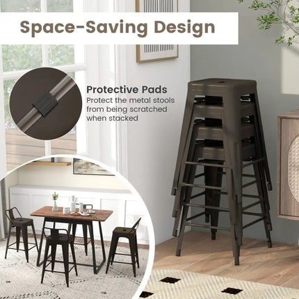 24 Inch Set of 4 Cafe Side Chairs with Rubber Feet and Removable Backs-Gun Costway