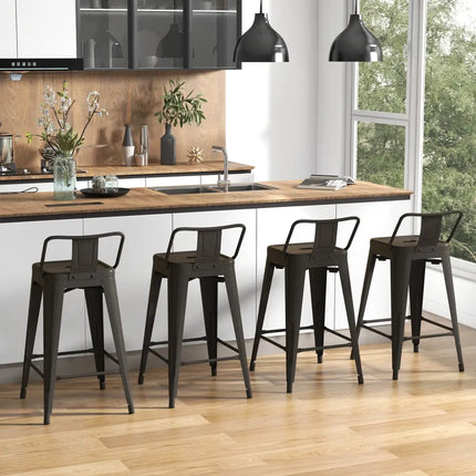 24 Inch Set of 4 Cafe Side Chairs with Rubber Feet and Removable Backs-Gun Costway